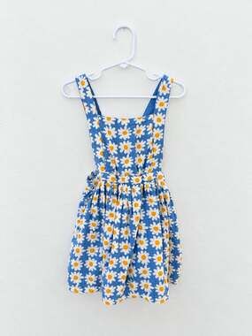 Shabby Chic Daisy Pinafore Dress Size 4T Blue Yellow Floral